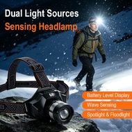 BORUIT Motion Sensor LED Headlamp Zoomable 6 Modes USB Rechargeable Waterproof Headlight for Fishing