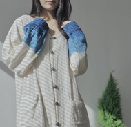 【棉麻手工藍染】 寬鬆開襟雙色袍子/連衣裙