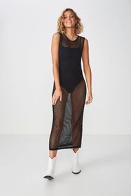 Cotton On Black Mesh Sleeveless Maxi Dress/Swimwear Beach Cover Up 黑色網背心長連身裙/沙灘泳衣外搭