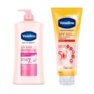 ( มีคูปองส่งฟรี /ตามเลือก)   Vaseline Body Lotion Healthy Bright UV Lightening Pink  300/500 มล. +  Vaseline Healthy Bright SPF50 PA+++ Sun + Pollution Protection Serum  170/ 300 มล.