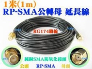 【日安】1米(1m) RP-SMA公轉母 延長線/純銅饋線~WIFI無線AP無線基地台IP分享器手機平板無線網路天線用