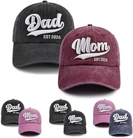 2PCS Mom and Dad EST 2025 2026 Hat, Adjustable 3D Embroidered New Parents Gifts Baseball Cap