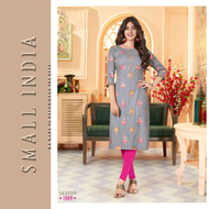 {**ส่งฟรี**} SMALL INDIA 🌸 Rayon Straight Printed Kurti เฉพาะเสื้อ 🌸 Kurti ’Top’ Only SI