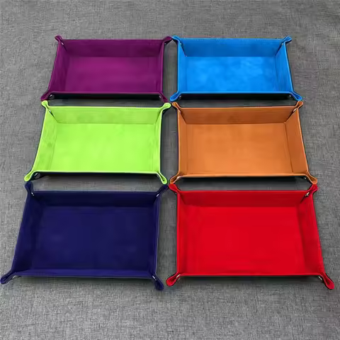 1pc Rectangle Storage Tray PU Leather Velvet Folding Dice Tray Table Games Key Wallet Coin Organizer