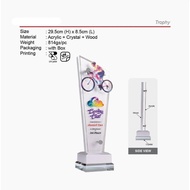 ACRYLIC CYCLIST TROPHY | Cycling Award | Acrylic + Crystal + Wood Base | Sports Trophy