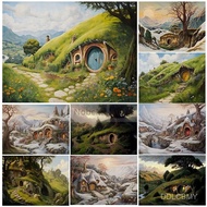 Middle Earth Hobbiton Travel Poster Shire Landscape Prints Canvas Painting LOTR Wall Art Pictures Ho