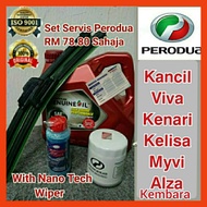 🔥𝟱 𝗕𝗔𝗥𝗔𝗡𝗚🔥Perodua Engine Oil Service Set Minyak Enjin Perodua Engine Oil + Filter + Wiper Kancil Viva Kelisa Kenari Myvi