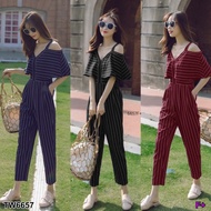 TW6657 Striped Off-Shoulder Spaghetti Strap Jumpsuit