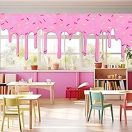 Hahafelt 7 Pcs Pink Donut Classroom Curtains Back to Classroom Colorful Paint Curtain with Leaking S