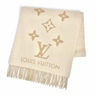 全新 △LOUIS VUITTON ) 2025 年 M78123 圍巾，雷克雅未克，羊絨，Monogram Giant 圖案，流蘇披肩，米色，意大利製造，正品，女士