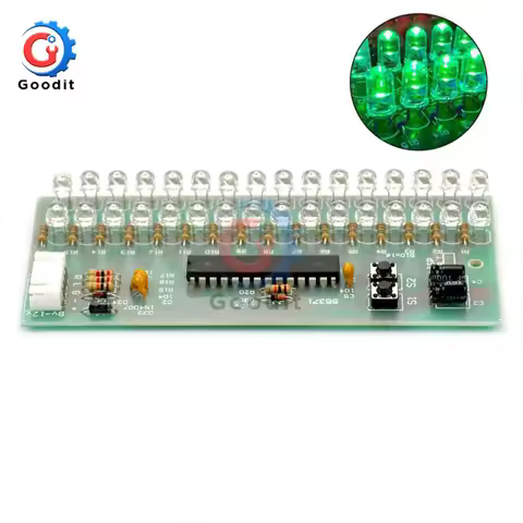 VU Meter Level Indicator Amplifier Board Dual Channel 16 LED MCU Adjustable Display Pattern LED Gree