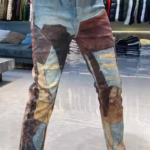 European Style Blue Contrast Stitching Jeans Mens High Quality Skinny Jeans Men Elastic Versatile Je