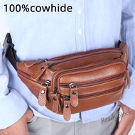 【Ready Stock】 ◎▥❣ C23 Waist bag 100 Genuine Leather Cowhide men's bag chest bag belt bags travel sling backpack