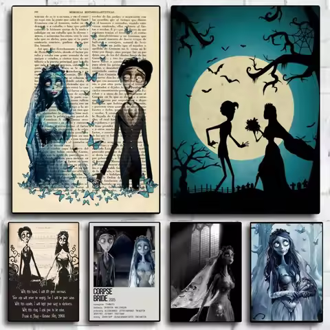 C-Corpse Bride Cartoon Poster HD art sticky wall waterproof home living room bedroom bar aesthetic d