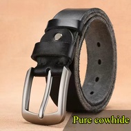 100% genuine leather mens belt black electroplated sun buckle mens belt casual belt flat top layer g