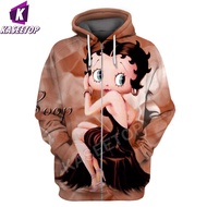 เสื้อนอกชุดวอร์มลายการ์ตูนเสื้อกีฬาผู้หญิง Betty Boop-S เสื้อจั๊มเปอร์แขนยาวแนว Streetwear 3D น่ารัก