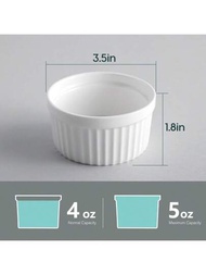 6入組4oz瓷烤盤,可放入烤箱,適用於奶油布丁、冰淇淋、沾醬汁、醬汁杯、陶瓷白色小烘焙碗