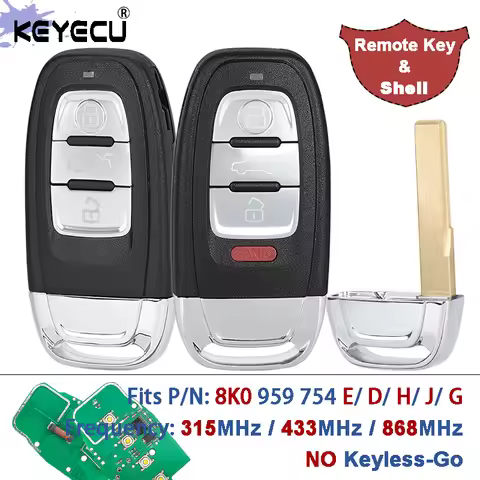 KEYECU 315 / 433 / 868MHz P/N: 8K0 959 754 E/ D/ H/ J/ G Remote Key Fob for Audi A4 A5 S4 S5 RS4 A7 