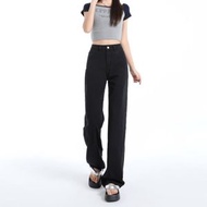 天絲窄腳闊腿牛仔褲女裝 夏季高腰黑色休閒百搭九分褲- 黑色九分 XS