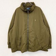 古著 Polo by Ralph Lauren Lauren 卡其色全拉鍊羽絨服，附荷葉邊內襯。