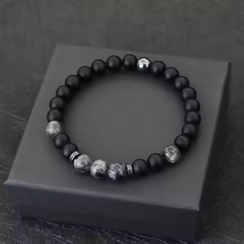 Noter Handmade Mens Bracelet 8mm Onyx Tiger Eyes Stone Beaded Braclet Hematite Healing Braslet Cadea