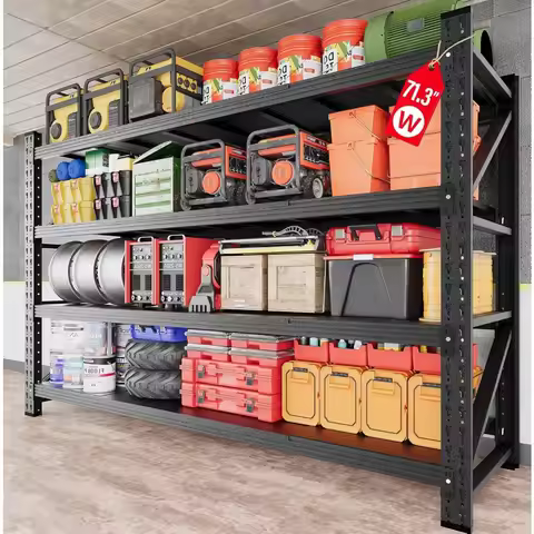 71.3"Wide Heavy Duty Garage Shelving Units,5000LBS Deep Storage Shelves,Black Metal Garage Shelves,S