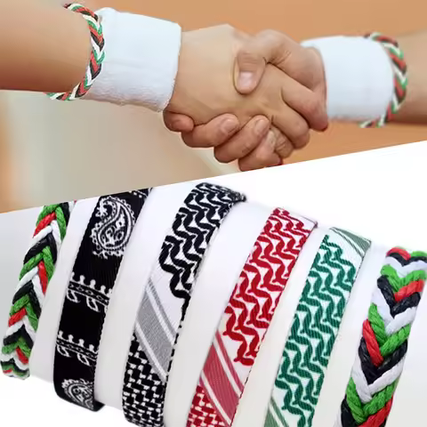 Geometric Polka Dot Palestine Bracelet for Men Women Hand Multicolor Weave Arabic Style Gaza Flag Je