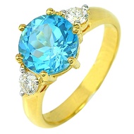 Parichat Jewelry แหวนทองคำแท้18K หรือทอง90 ประดับพลอยโทปาสแท้สีฟ้า 3.36 กะรัต รูปกลม 9.1 มม. และ เพชรเบลเยี่ยมแท้ 0.35 กะรัต ไซส์ 7