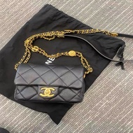 Chanel 黑金荔枝皮金幣方胖子芯片款