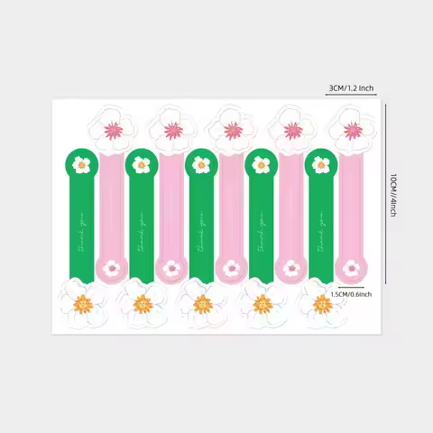 100pcs Cute Long Strip Thank You Sealing Label Cartoon Flower Thank You Sticker Gift Box Label Bakin