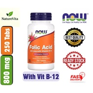 [Ready Stock] NOW Foods, Folic Acid, With Vitamin B12, 800mcg, 250 Tablets