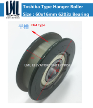 Toshiba Elevator Door Hanger Roller Flat Type 60x16mm Bearing 6203z (10pcs/lot) Door Pulley LML Elev