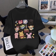 Pure Cotton Back Collar Summer New Style Cartoon Printed Pooh Short-Sleeved T-Shirt Men Women Round 