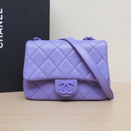 CHANEL 紫色荔枝牛皮29開20S亞克力方胖子肩背包