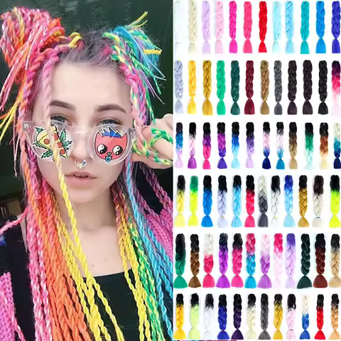 Wig Large Braid Color Gradient African Large Braid Dirty Braid Wig Synthetic Braid Hair Extension