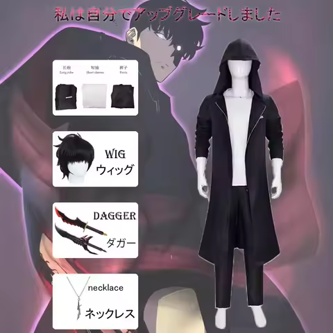 Sung Jin-woo Solo Sung Jinwoo Leveling Cosplay Wig Shun Mizushino Black Trench Coat Halloween Cos An