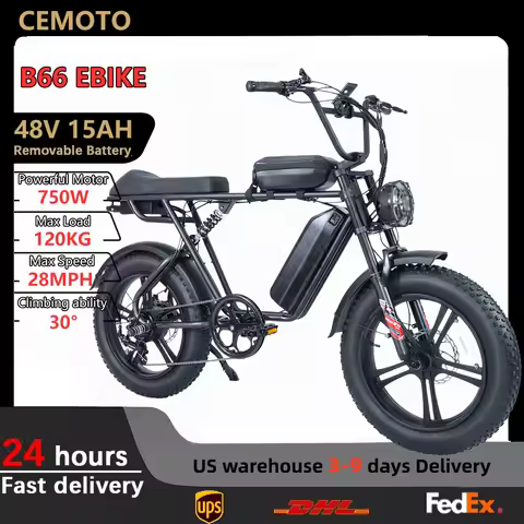 CEMOTO B66 750W Motor Electric Bicycle 48V 15AH Lithium Battery 28MPH Electric Bike 20x4" Fat Tire S