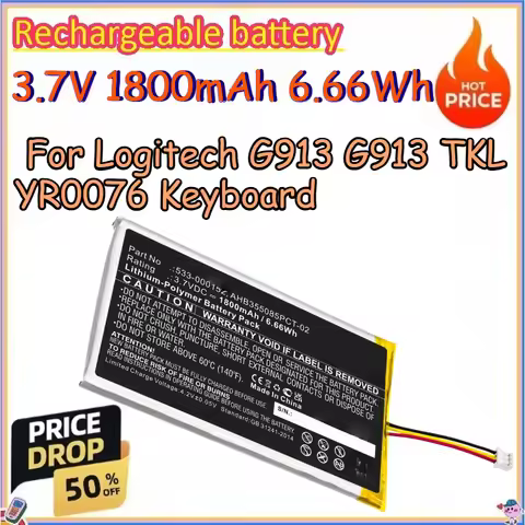 3.7V 1800mAh 6.66Wh Rechargeable Battery for Logitech G913 G913 TKL YR0076 Keyboard Replace Lithium-