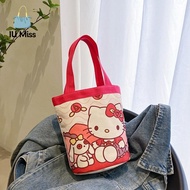 IU MISS Animal Cartoon Bucket Bag Kuromi Melody Canvas Tote Bag Colorful Lovely Lunch Cylinder Handbag Kids