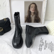 [CÓ SẴN] Giày bốt cao cổ ulzzang ZIP năng động thời trang khóa kéo tròn màu đen/nâu tây đế bằng da m