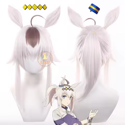 Anime Uma Musume Cinderella Gray Oguri Cap Cosplay Wig Headwear Light White Hair Ears Halloween Part
