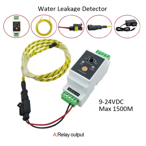 1Set 9-24Vdc Water Leakage Detector With 5/10/15/20/30/50M Cable Relay NC/NO Output Warehouse Base S