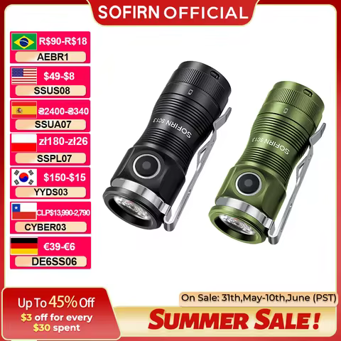Sofirn Mini SC13 SST40 LED 1300lm Tactical 18350 Rechargeable Flashlight 6000K Keychain Light with M