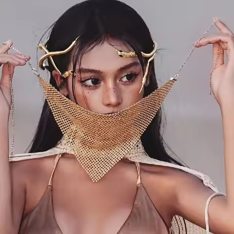 Snake decorate Masquerade Mask golden veil for Women Cosplay Cleopatra tiara Costume Head Chain Face