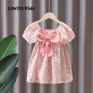 Lovito Kids Cute Dress Tie Front Soft and Comfortable All Seasons Light Pink Dress for Girl LNL10621