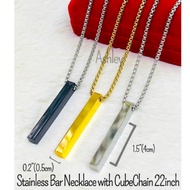 Stainless Bar Necklace CubeChain 22inch Gold black White Pendant 0.2 1.5 4cm 0.5cm weight 10gram