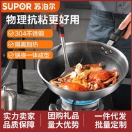 Supor 304 Stainless Steel Wok Honeycomb Non-Stick Wok Household Stainless Steel Wok 30/32/34cm
