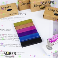 AMBER 1000Pcs Staples per Pack 26/6 Standard Staples, Metal 26/6 Colored Staples, Funny 6 Colors 1/4