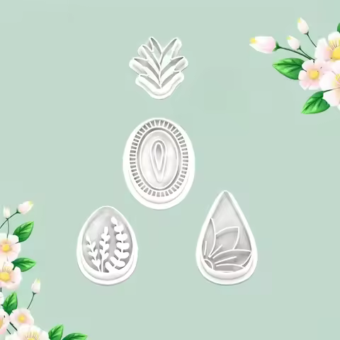 4Pcs Boho Botanical Polymer Clay Cutters Leaf/Teardrop/Oval Molds for DIY Handmade Pendants Jewelry 