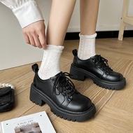 รองเท้าหนังแบบผูกเชือก รองเท้านักเรียนแฟชั่น รองเท้าส้นตึกสไตล์อังกฤษ รองเท้าออกซ์ฟอร์ดวินเทจผู้หญิง